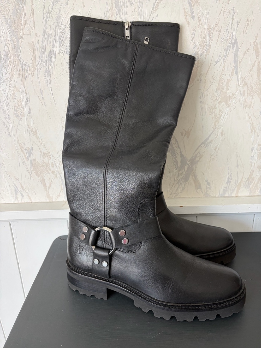 Frye Womens Black Leather Olivia Harness Riding Boots NWOT